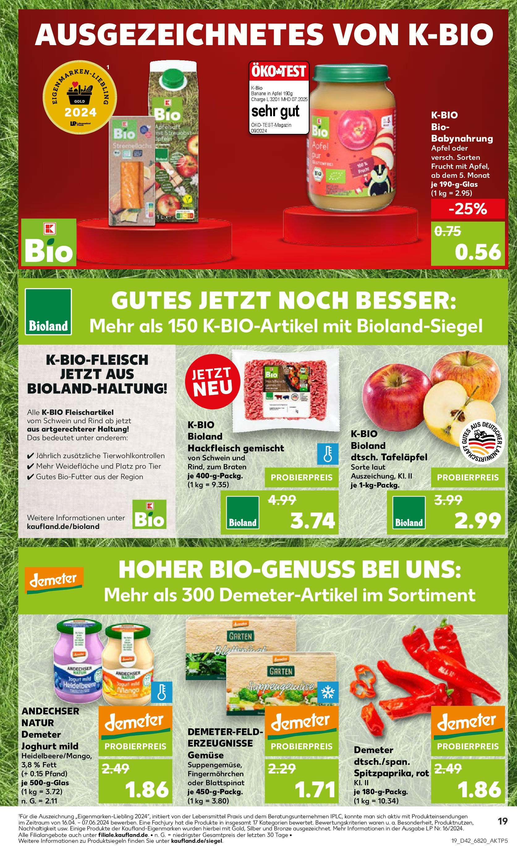 Kaufland - Baden-Württemberg  (ab 17.10.2024) » Angebote Online zum Blättern | Seite: 19 | Produkte: Joghurt, Apfelsaft, Gemüse, Hackfleisch