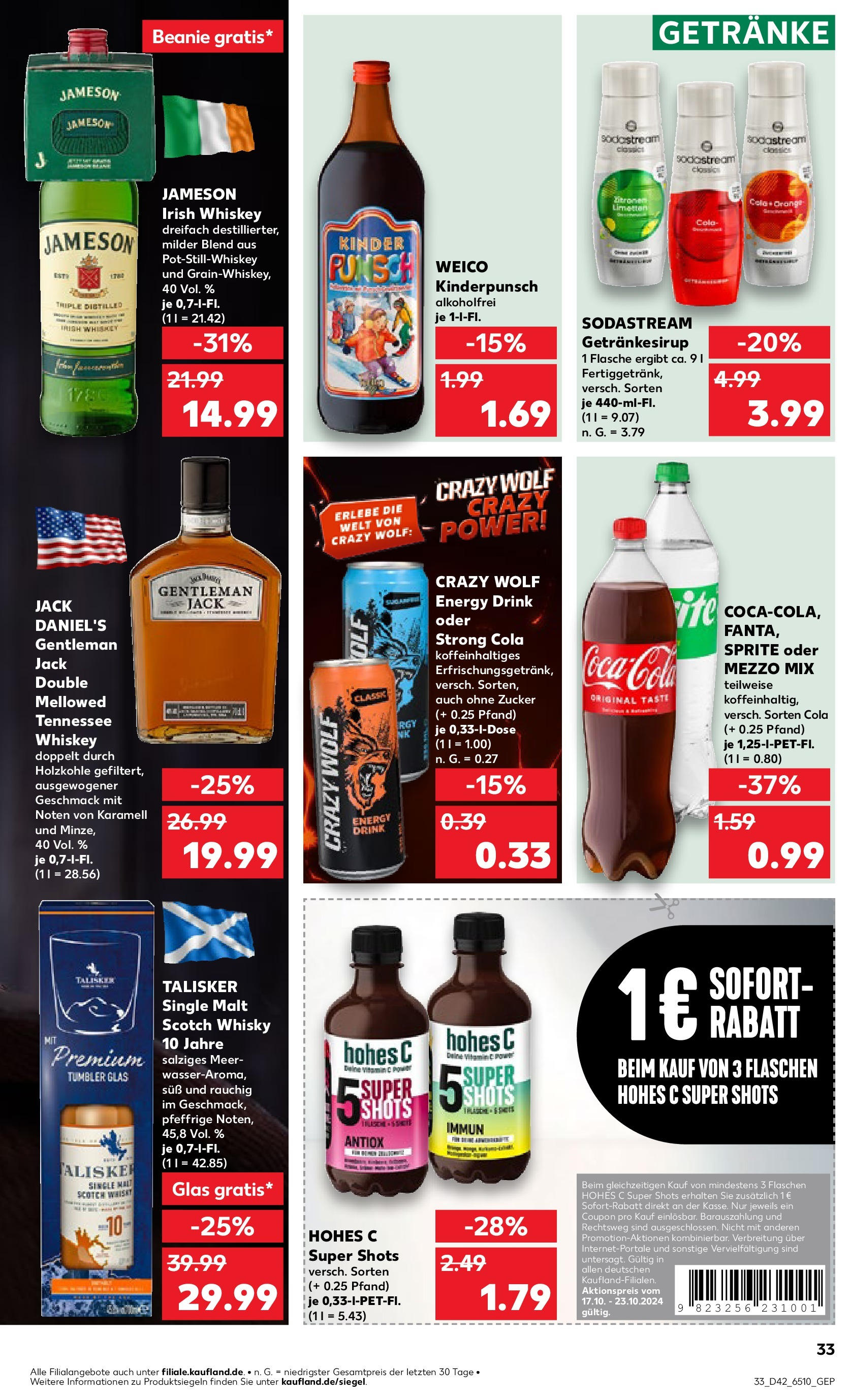 Kaufland - Nordrhein - Westfalen  (ab 17.10.2024) » Angebote Online zum Blättern | Seite: 33 | Produkte: Sprite, Energy, Jameson, Zitronen