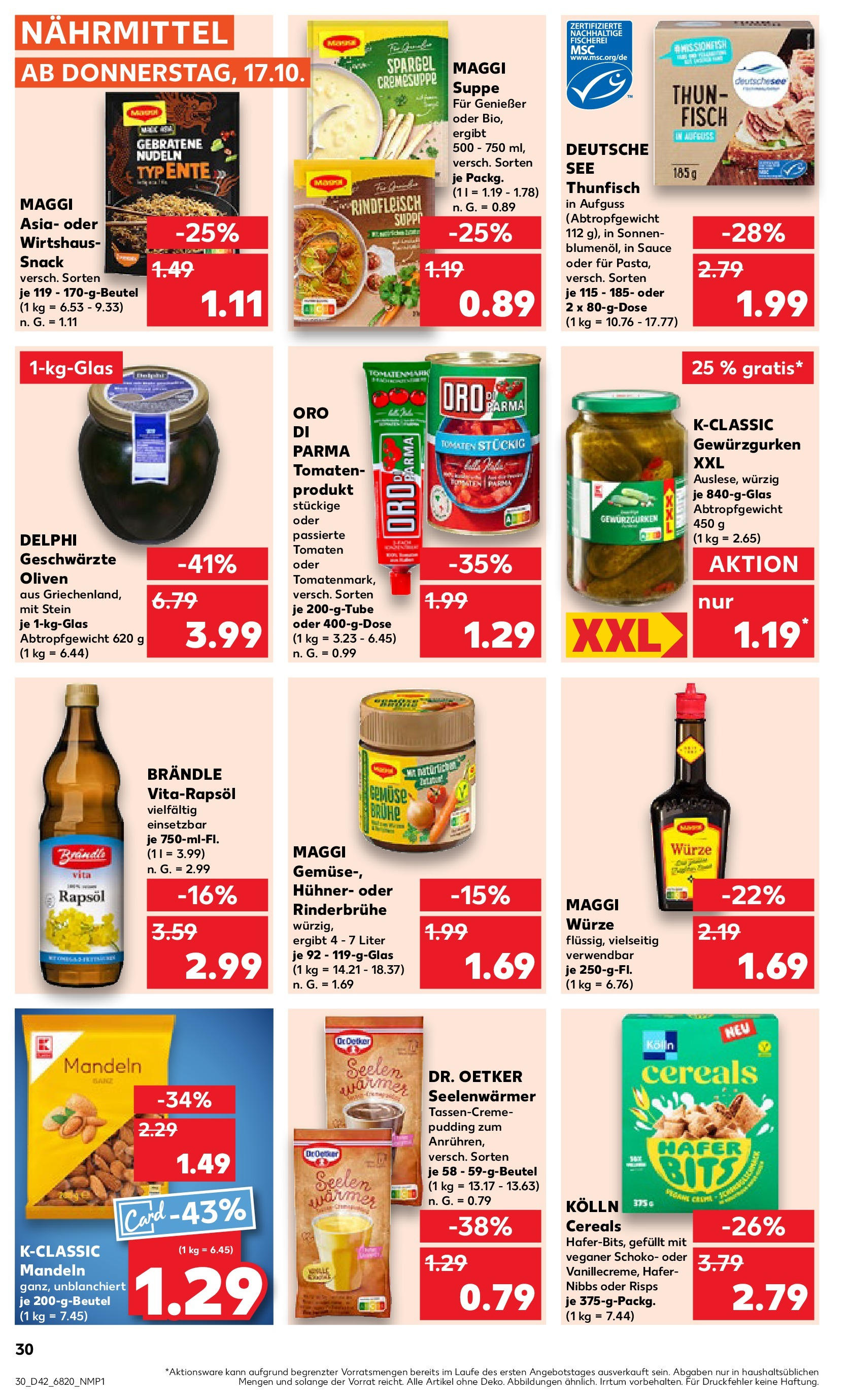 Kaufland - Baden-Württemberg  (ab 17.10.2024) » Angebote Online zum Blättern | Seite: 30 | Produkte: Mandeln, Spargel, Gemüse, Nudeln