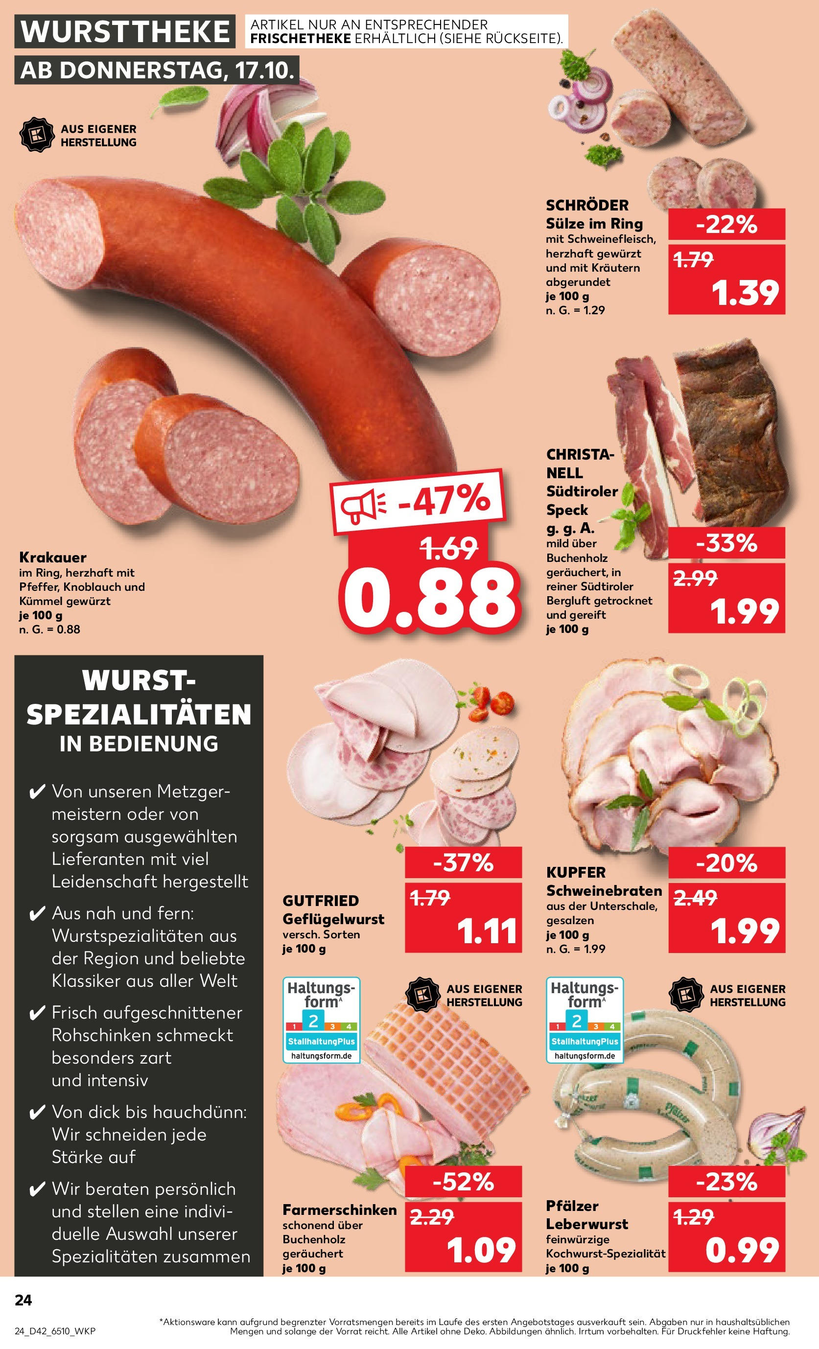 Kaufland - Nordrhein - Westfalen  (ab 17.10.2024) » Angebote Online zum Blättern | Seite: 24 | Produkte: Wurst, Knoblauch