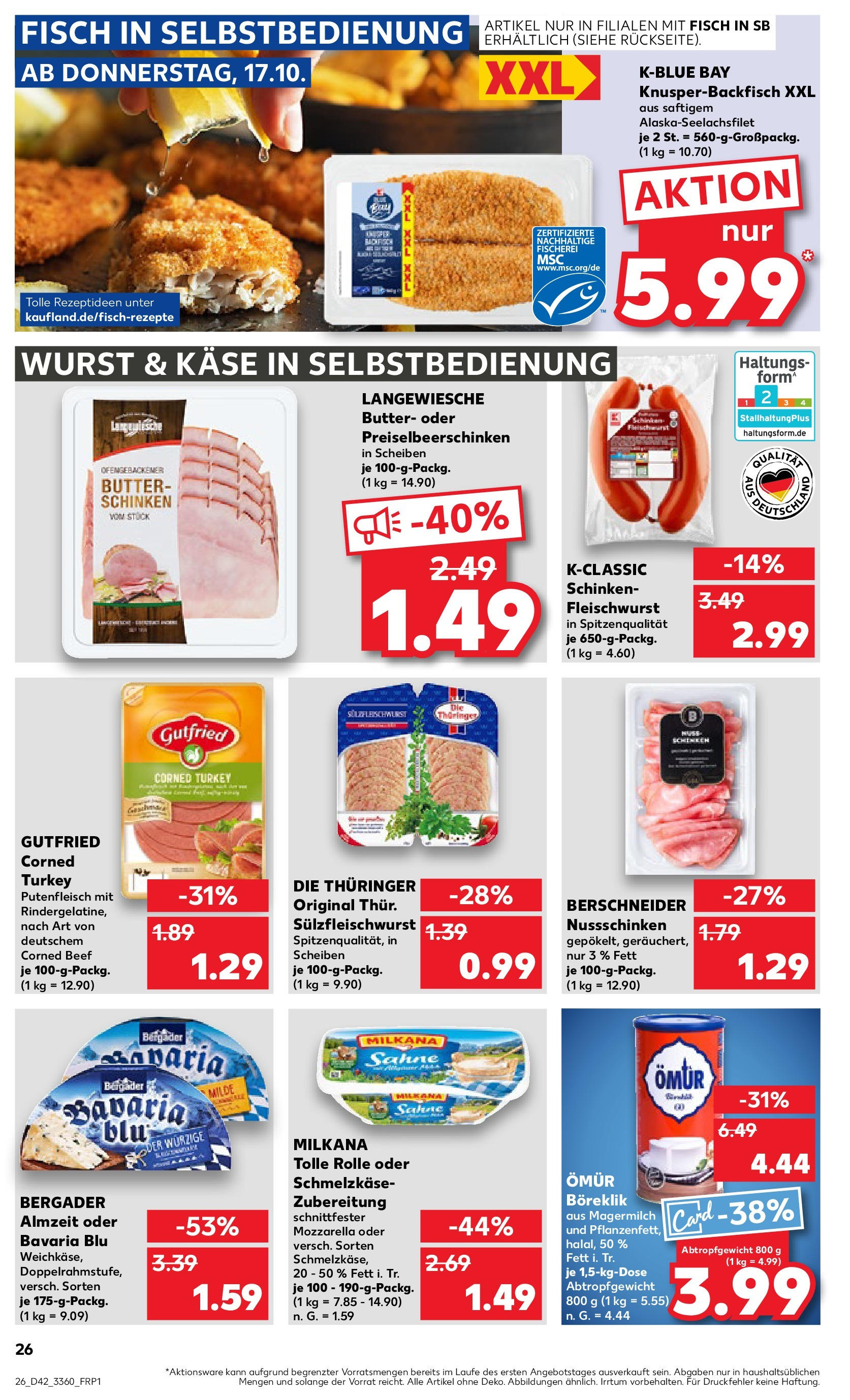 Kaufland - Berlin (ab 17.10.2024) » Angebote Online zum Blättern | Seite: 26 | Produkte: Butter, Käse, Mozzarella, Schinken