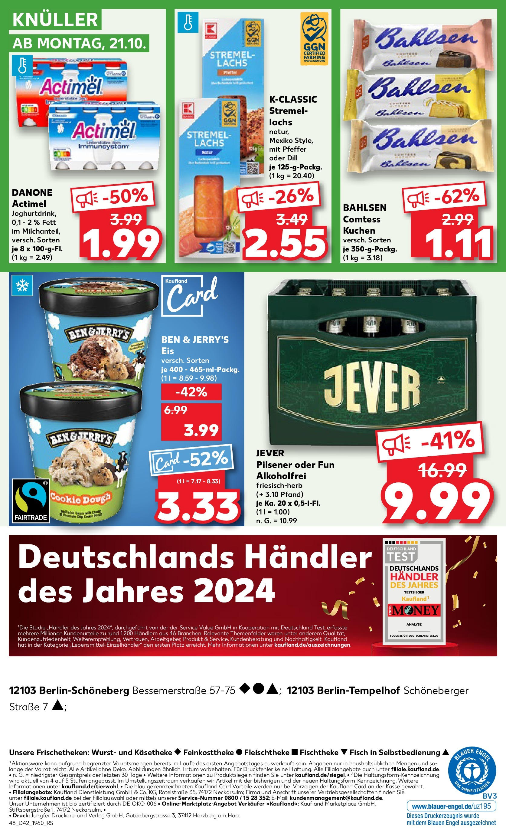 Kaufland - Berlin (ab 17.10.2024) » Angebote Online zum Blättern | Seite: 48 | Produkte: Actimel, Ben & Jerry's, Pfeffer, Jever