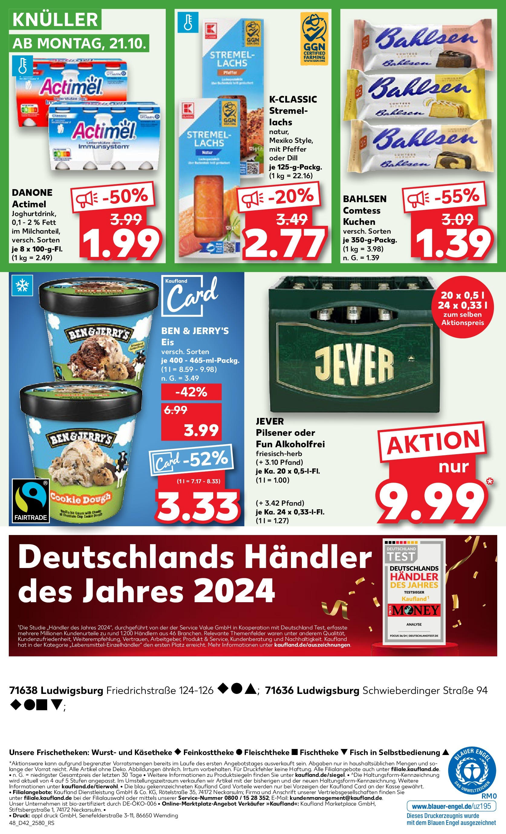 Kaufland - Baden-Württemberg  (ab 17.10.2024) » Angebote Online zum Blättern | Seite: 48 | Produkte: Ben & Jerry's, Jever, Dill, Kuchen