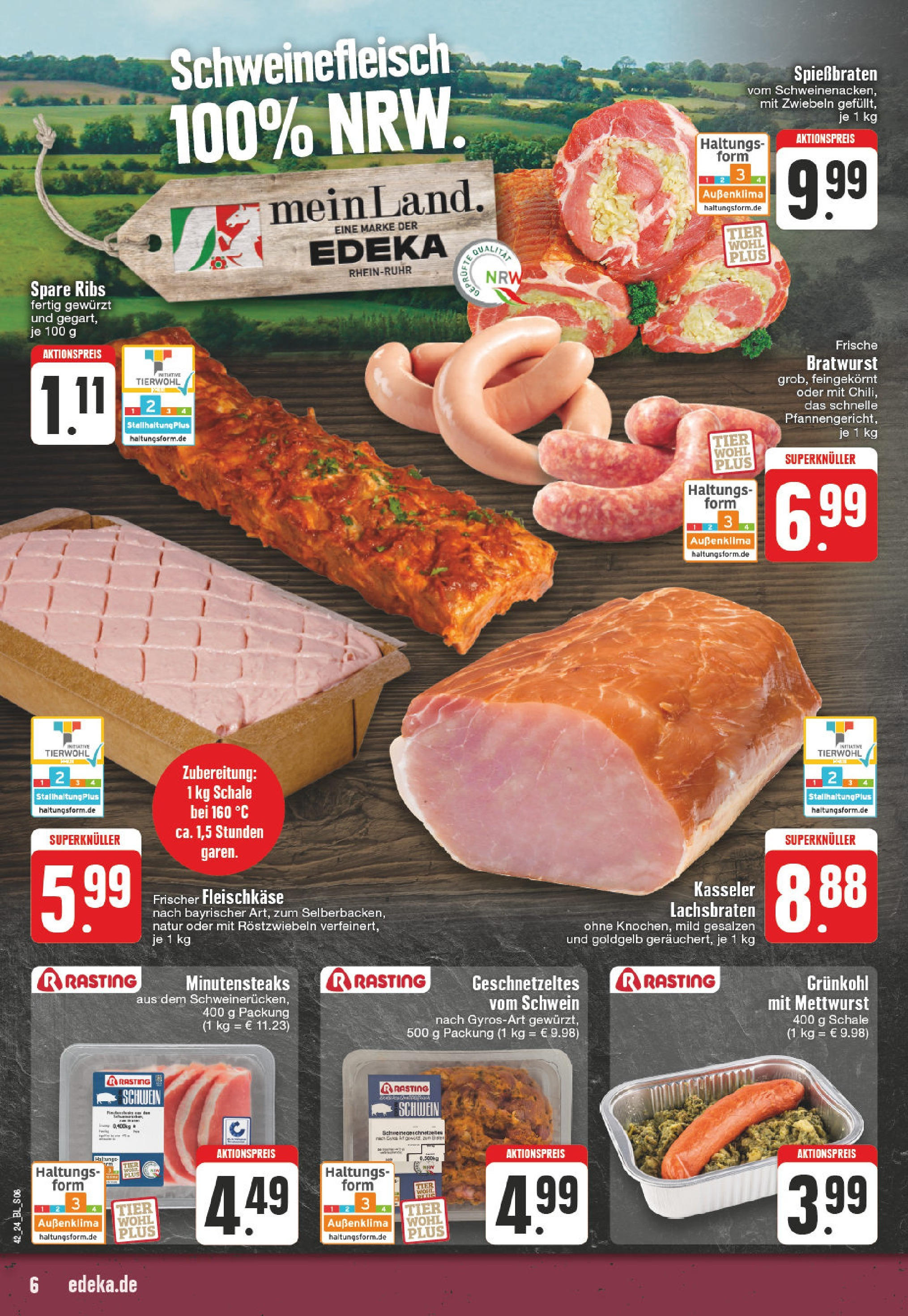 Edeka - Dorsten, An Der Seikenkapelle 2 (ab 14.10.2024) » Angebote Online | Seite: 6 | Produkte: Bratwurst, Spare ribs, Zwiebeln, Schweinefleisch