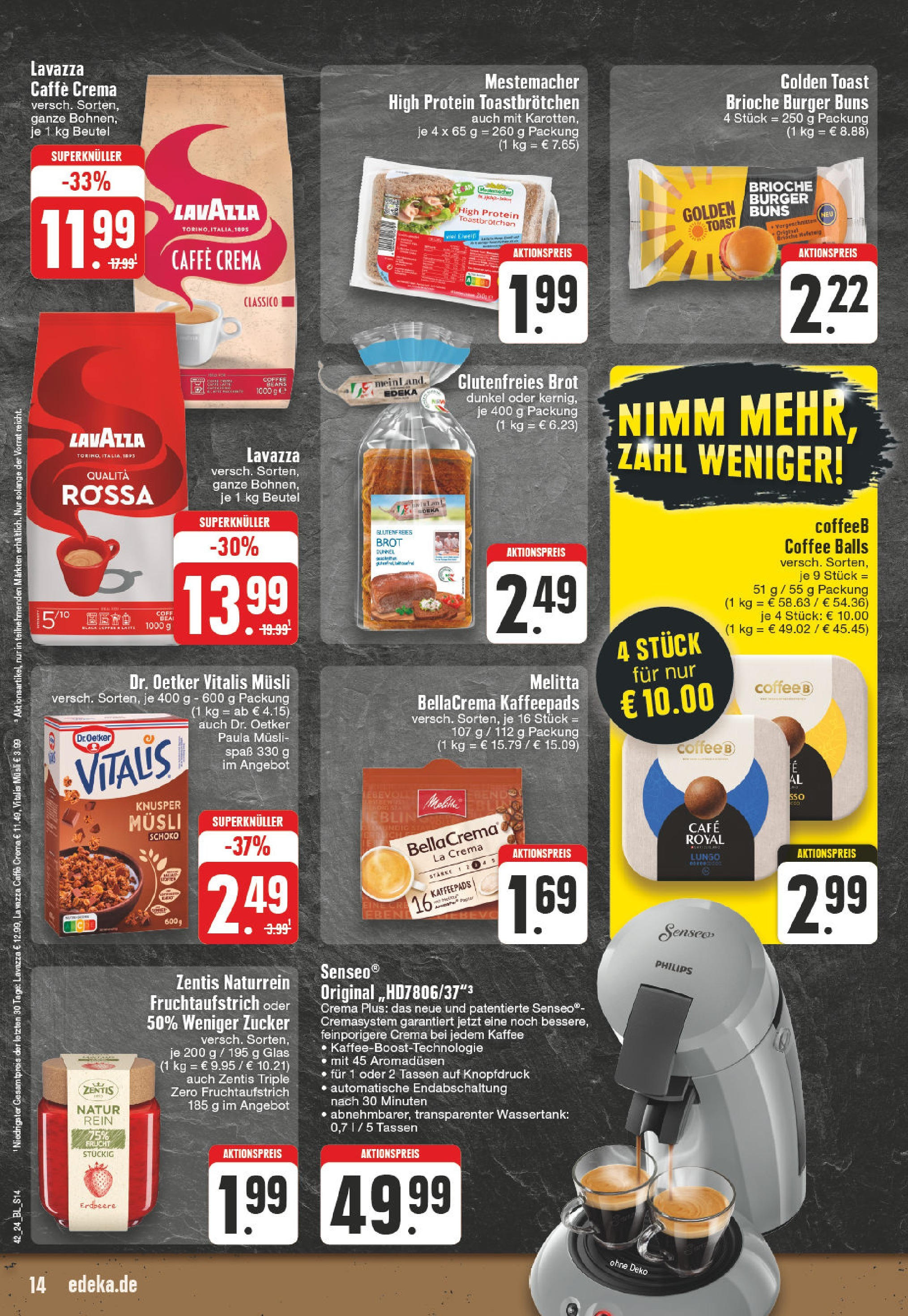 Edeka - Erkelenz, Karolingerring 2 (ab 14.10.2024) » Angebote Online | Seite: 14 | Produkte: Philips, Melitta, Burger, Brot