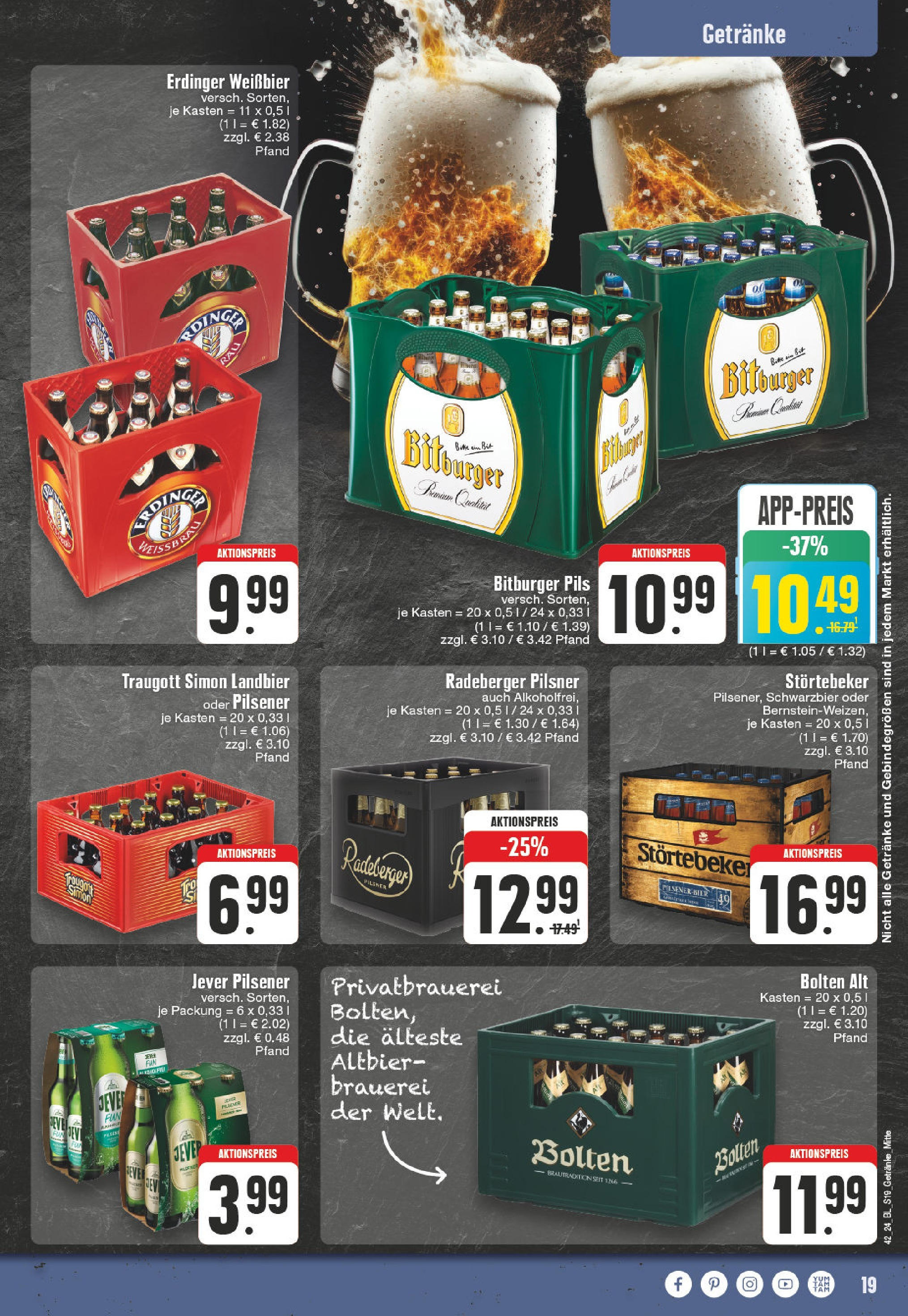 Edeka - Hagen-Eppenhausen, Eppenhauser Straße 4 (ab 14.10.2024) » Angebote Online | Seite: 19 | Produkte: Bitburger, Erdinger, Weißbier, Radeberger pilsner