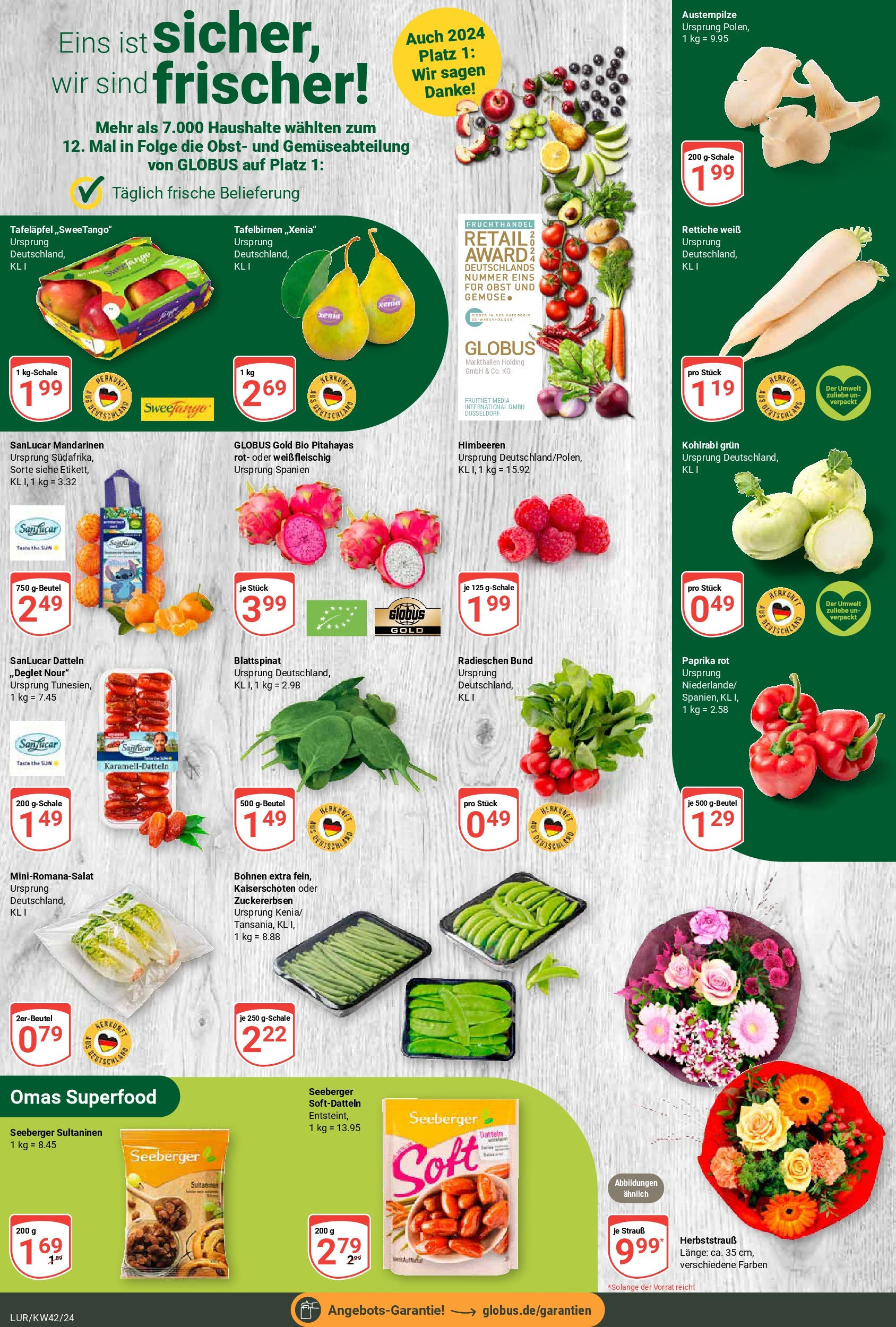 Globus - Hamburg, Grandkuhlenweg 11  (ab 14.10.2024) » Angebote online | Seite: 5 | Produkte: Paprika rot, Kohlrabi, Mandarinen, Obst