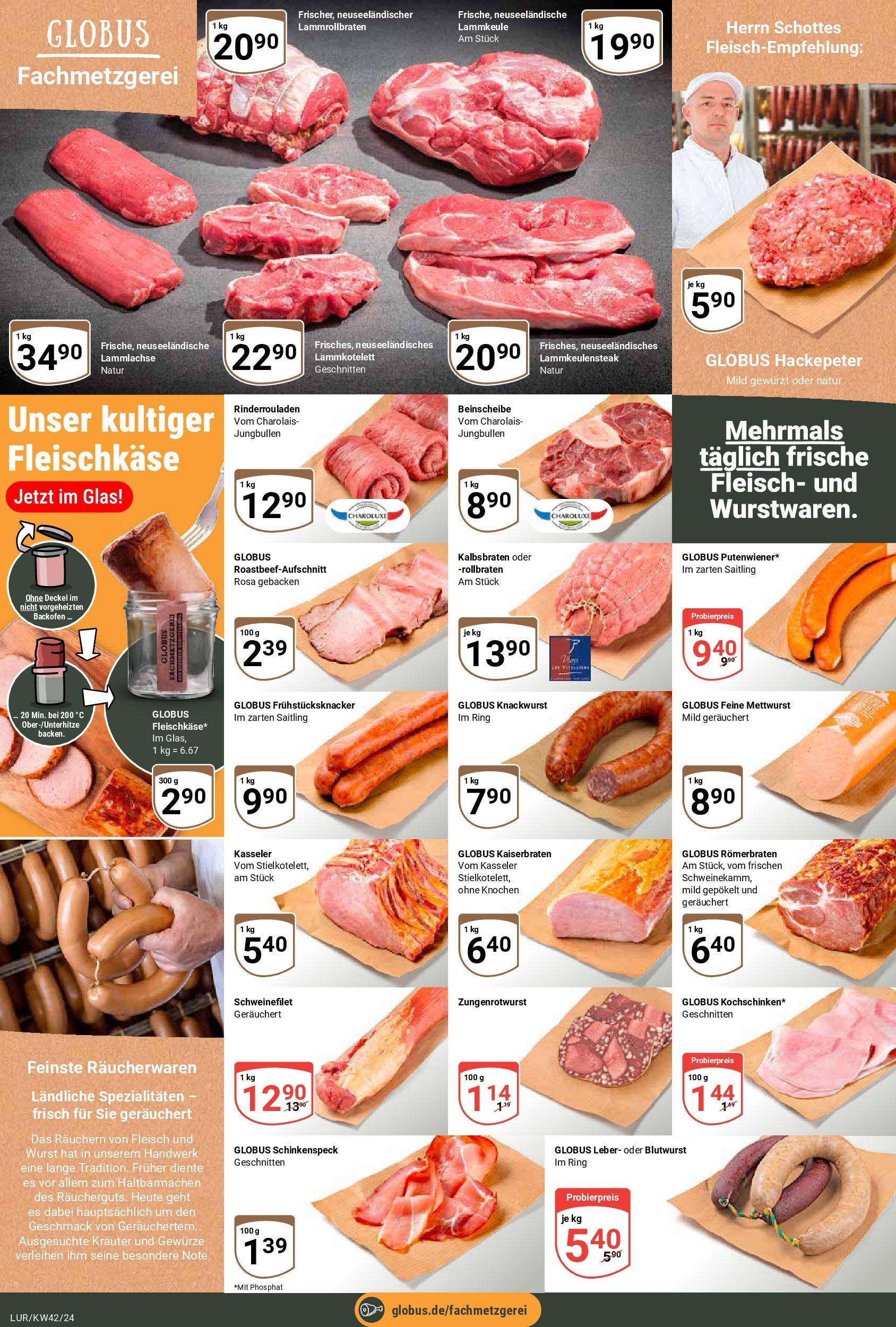 Globus - Hamburg, Grandkuhlenweg 11  (ab 14.10.2024) » Angebote online | Seite: 7 | Produkte: Lammkeule, Schweinefilet, Wurst, Fleisch