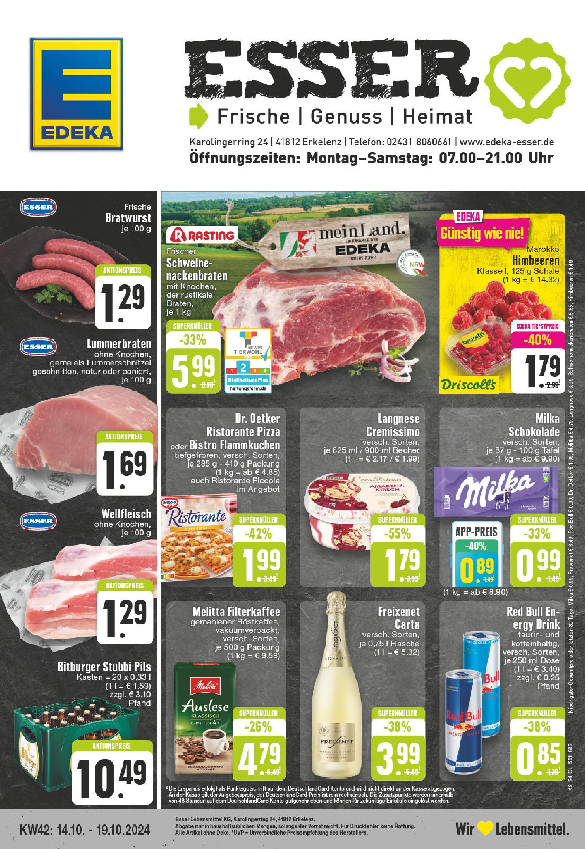 Edeka - Erkelenz, Karolingerring 2 (ab 14.10.2024) » Angebote Online | Seite: 1 | Produkte: Ristorante, Bitburger, Bratwurst, Milka