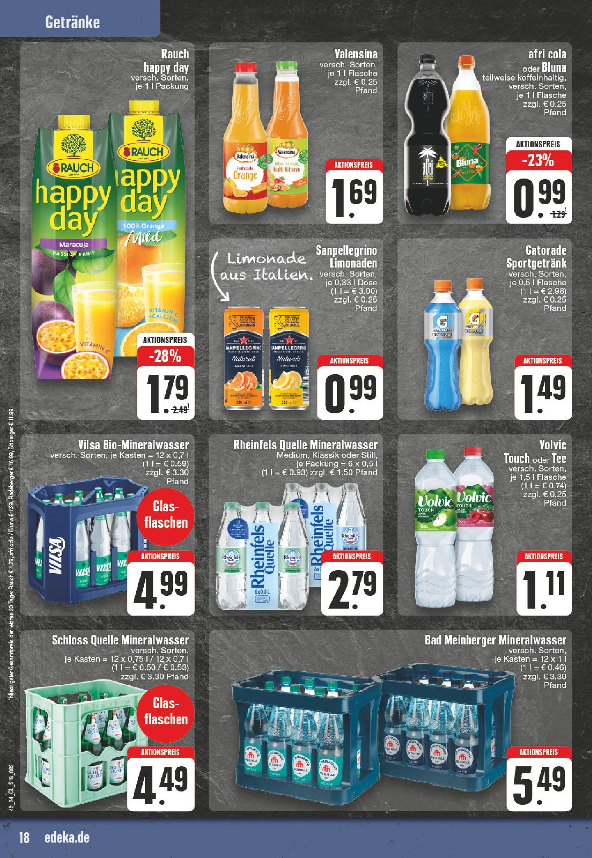 Edeka - Erkelenz, Karolingerring 2 (ab 14.10.2024) » Angebote Online | Seite: 18 | Produkte: Volvic touch, Mineralwasser, Tee, Rheinfels quelle