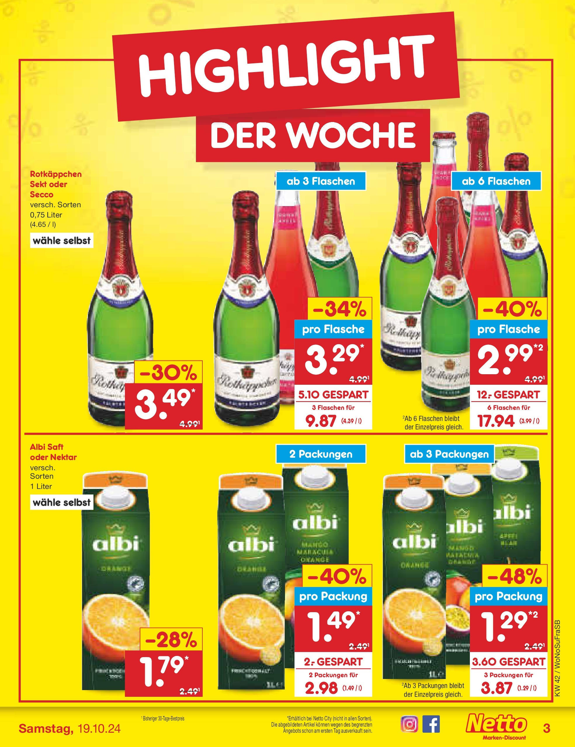 Netto Marken-Discount - Hessen (ab 14.10.2024) » Angebote | Seite: 3 | Produkte: Rotkappchen sekt, Sekt, Rotkäppchen, Saft