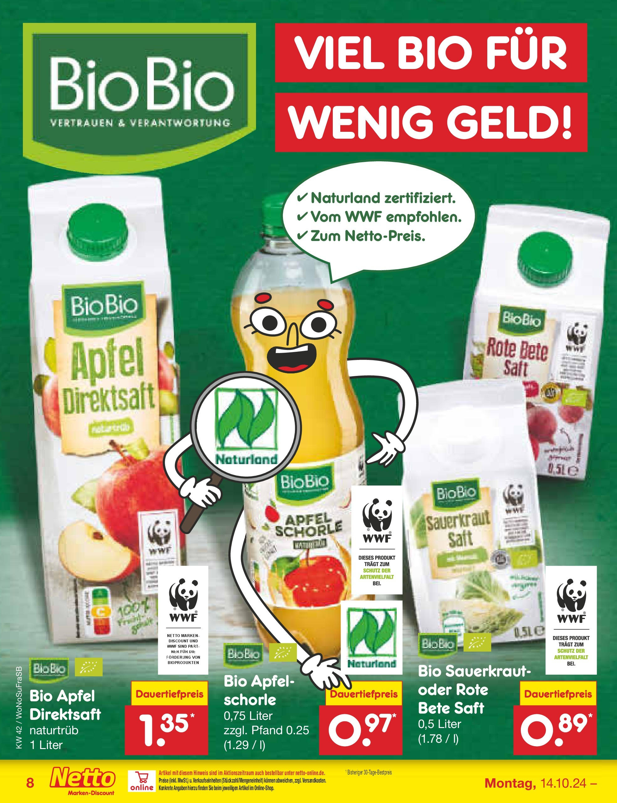 Netto Marken-Discount - Rheinland-Pfalz (ab 14.10.2024) » Angebote | Seite: 8 | Produkte: Äpfel, Saft