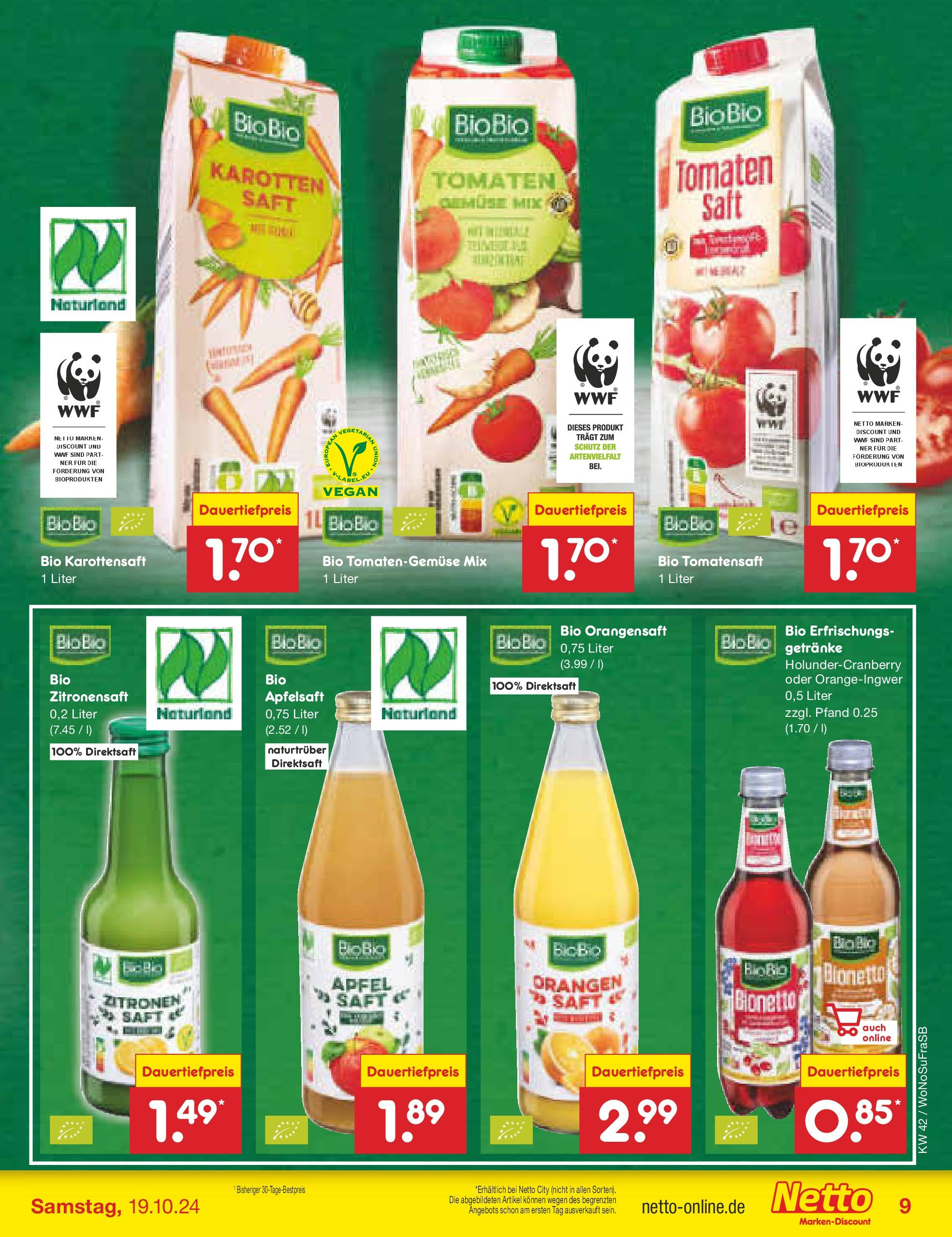 Netto Marken-Discount - Hessen (ab 14.10.2024) » Angebote | Seite: 9 | Produkte: Äpfel, Tomaten, Orangensaft, Apfelsaft