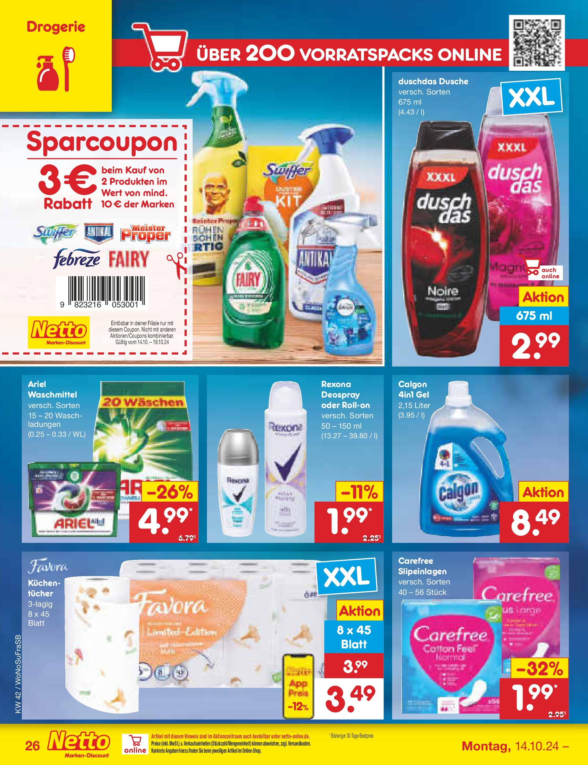 Netto Marken-Discount - Rheinland-Pfalz (ab 14.10.2024) » Angebote | Seite: 32 | Produkte: Dusche, Waschmittel, Deospray, Kuchen