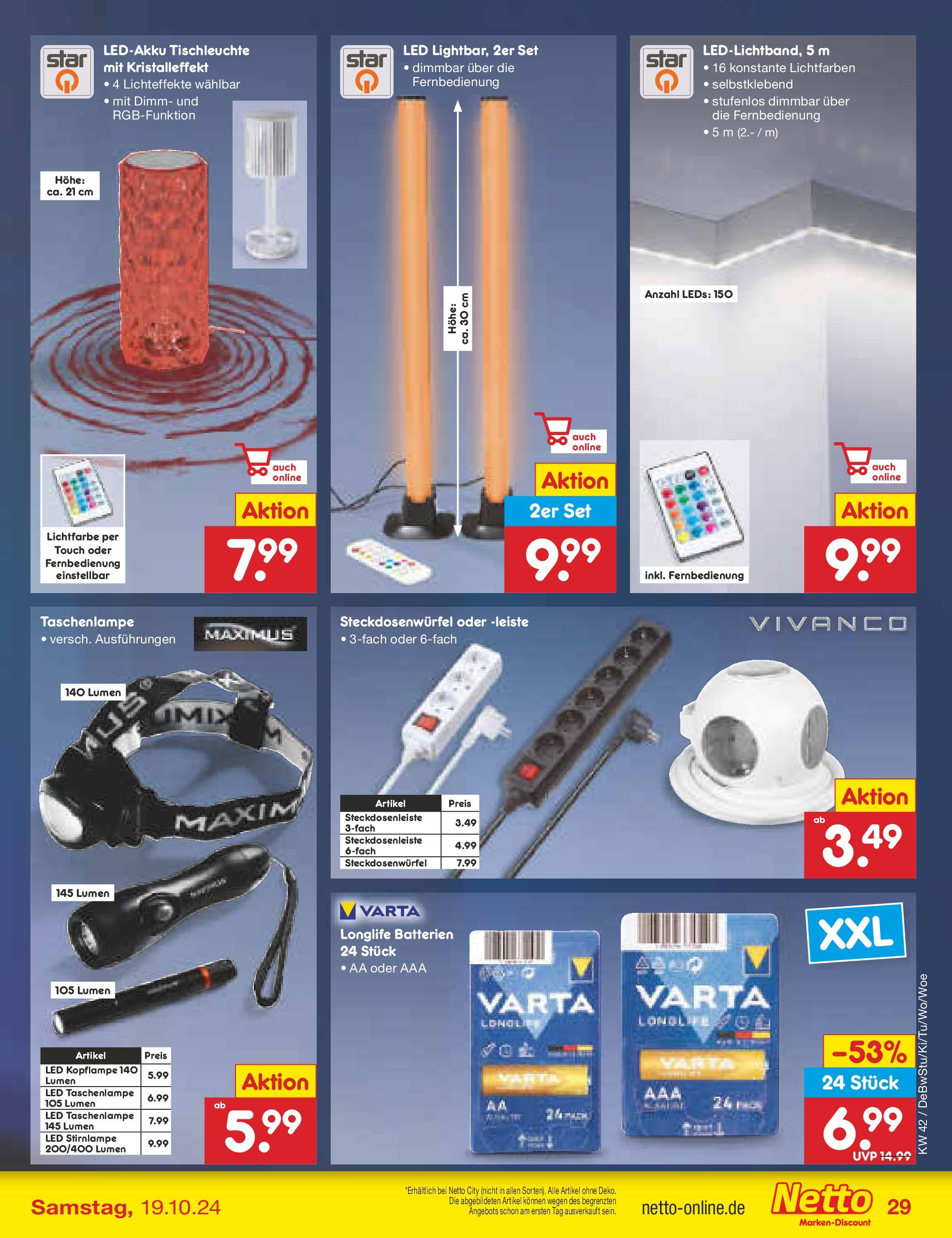 Netto Marken-Discount - Rheinland-Pfalz (ab 14.10.2024) » Angebote | Seite: 35 | Produkte: Batterien, Stirnlampe