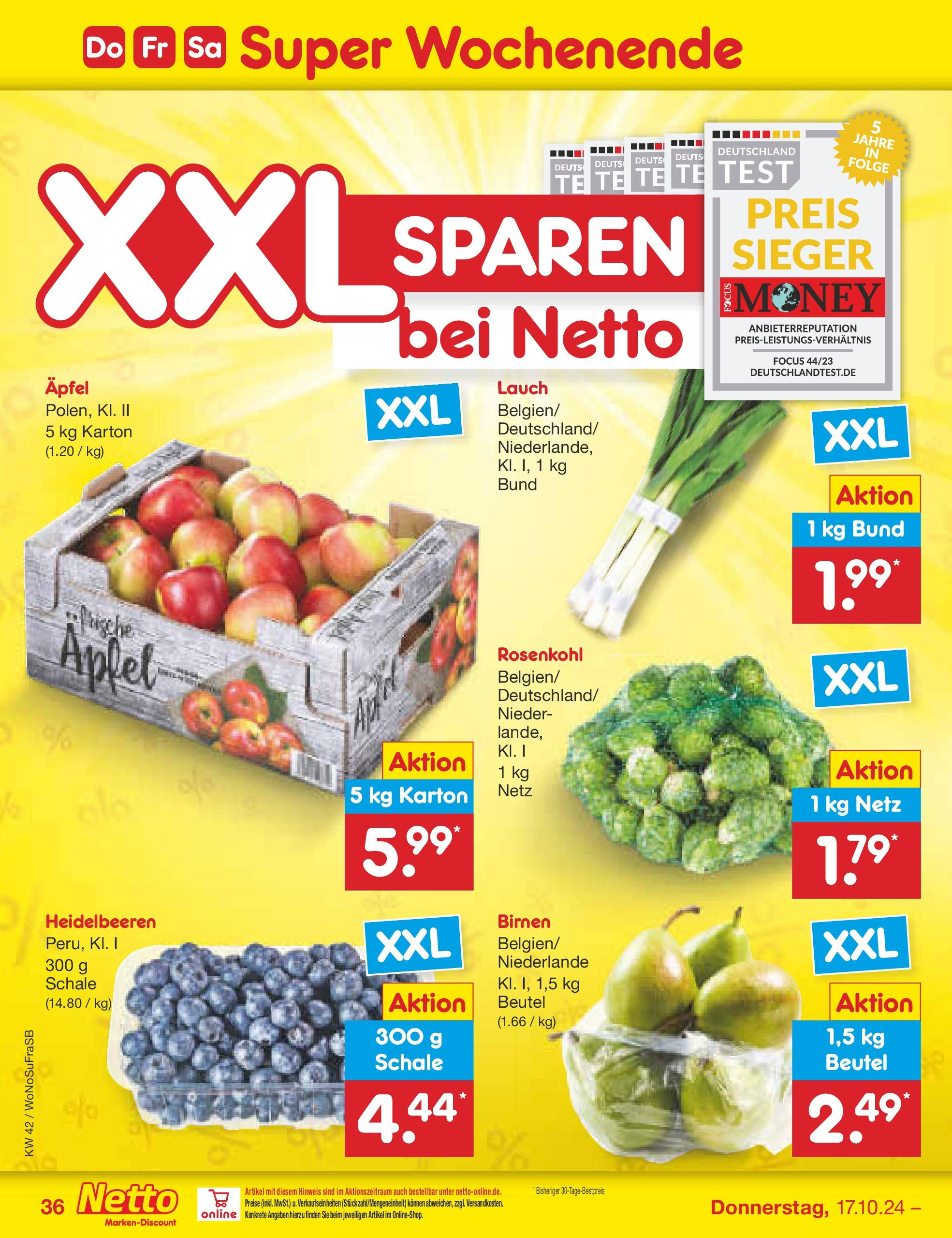 Netto Marken-Discount - Rheinland-Pfalz (ab 14.10.2024) » Angebote | Seite: 44 | Produkte: Äpfel, Heidelbeeren