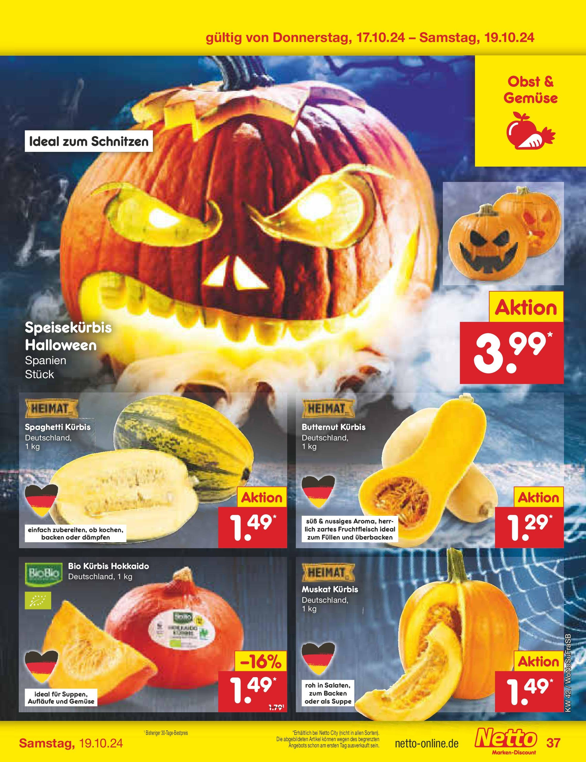 Netto Marken-Discount - Hessen (ab 14.10.2024) » Angebote | Seite: 45 | Produkte: Gemüse, Obst, Kürbis