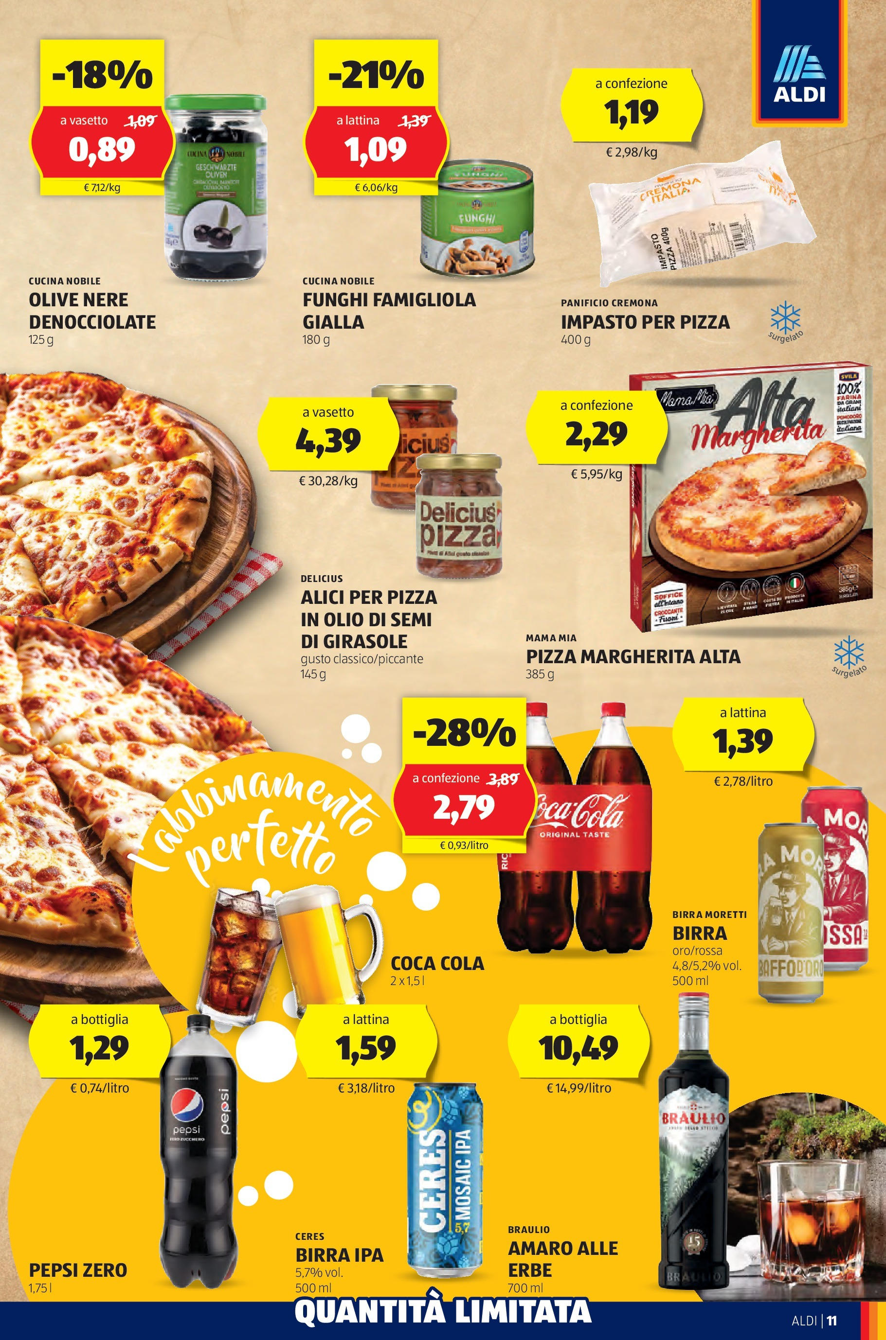 Nuovo Volantino Aldi	 dal 14/10/2024 > offerte anteprima 🛍️ | Pagina: 11 | Prodotti: Birra Moretti, Ceres, Amaro, Coca Cola