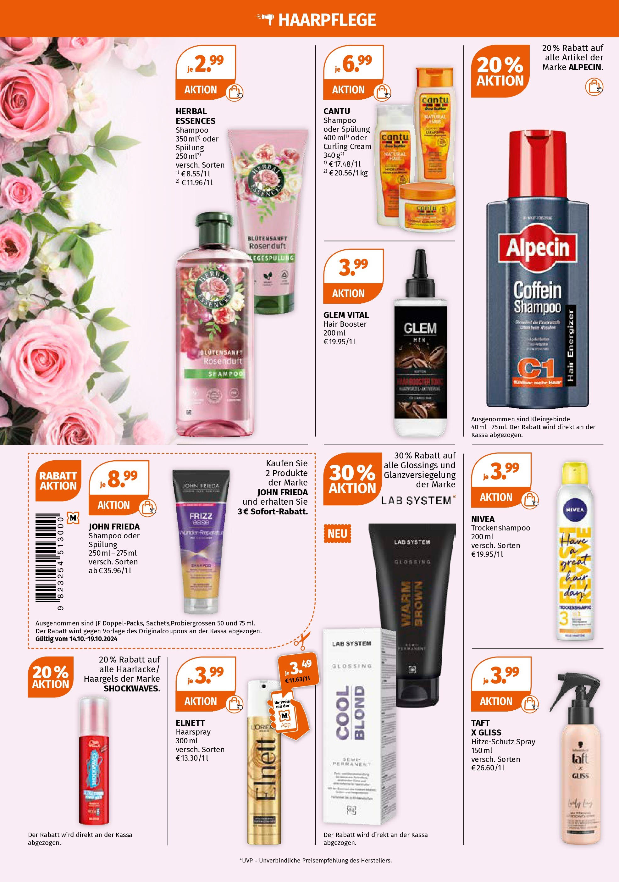 Müller Flugblatt von 14.10.2024 - Aktuelle Angebote | Seite: 10 | Produkte: Shampoo, Spülung, Haarspray