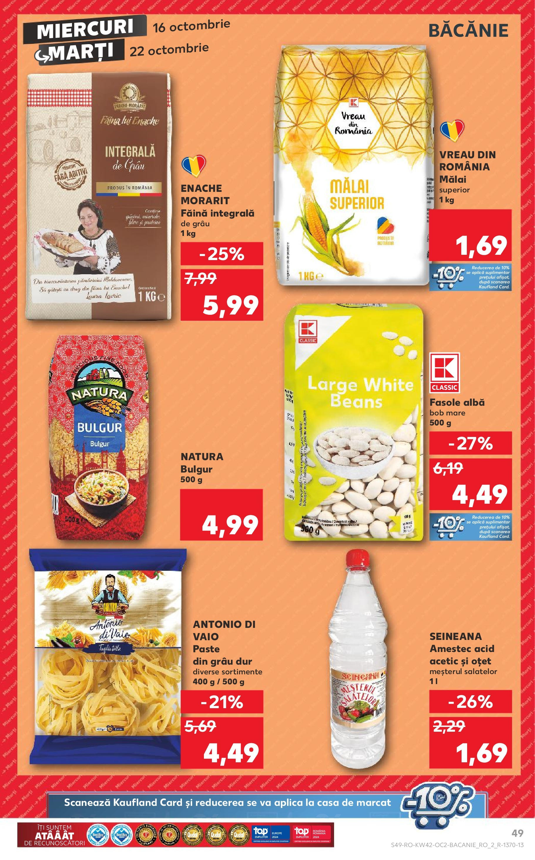 Catalog Kaufland - Medgidia 16.10.2024 - Revista si Oferta | Pagină: 61 | Produse: Oțet, Mălai, Paste, Fasole albă