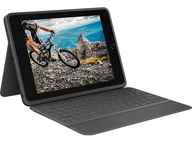 LOGITECH Rugged Folio, iPad (7., 8. und 9. Generation), Smart Connector, DEU (Qwertz), Grafit; Tastatur und Foliohülle
