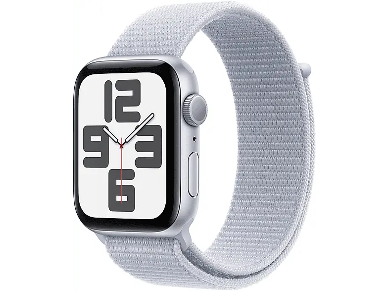 Apple Watch SE 2024 GPS 44mm Aluminiumgehäuse, Blaue Wolke Sport Loop, Silber; Smartwatch