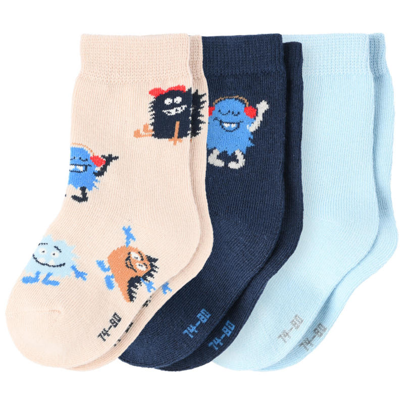 3 Paar Baby Socken mit Monster-Motiven