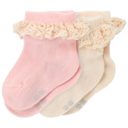 2 Paar Newborn Socken mit Spitzenrüsche