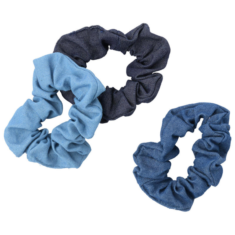 3 Scrunchies in Denim-Optik