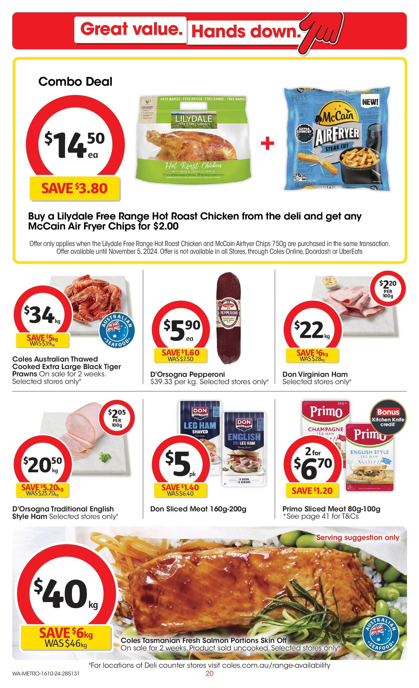 ﻿﻿Coles catalogue valid from 16/10/2024 > Online Australia | Page: 20 | Products: Chicken, Meat, Chips, Salmon