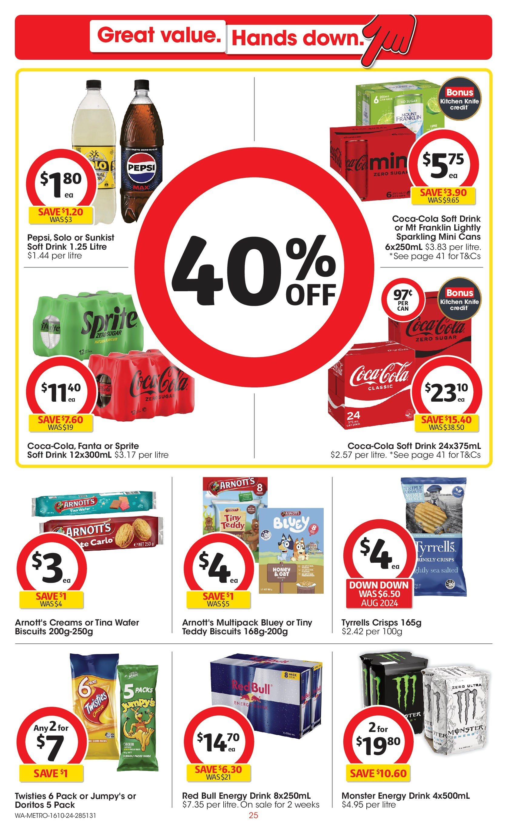 ﻿﻿Coles catalogue valid from 16/10/2024 > Online Australia | Page: 25 | Products: Energy drink, Honey, Coca Cola, Pepsi