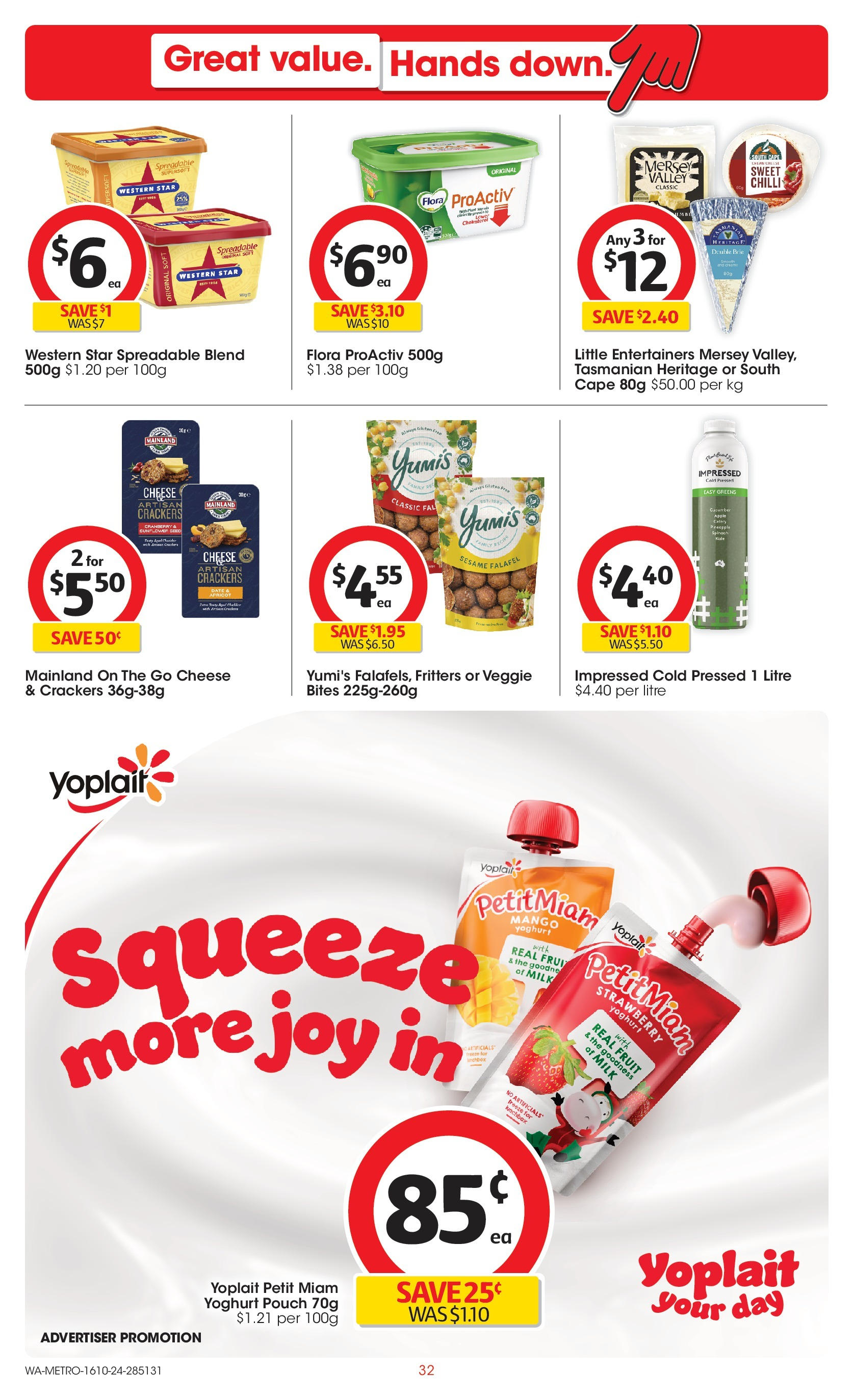 ﻿﻿Coles catalogue valid from 16/10/2024 > Online Australia | Page: 32 | Products: Crackers, Milk, Cheese, Greens