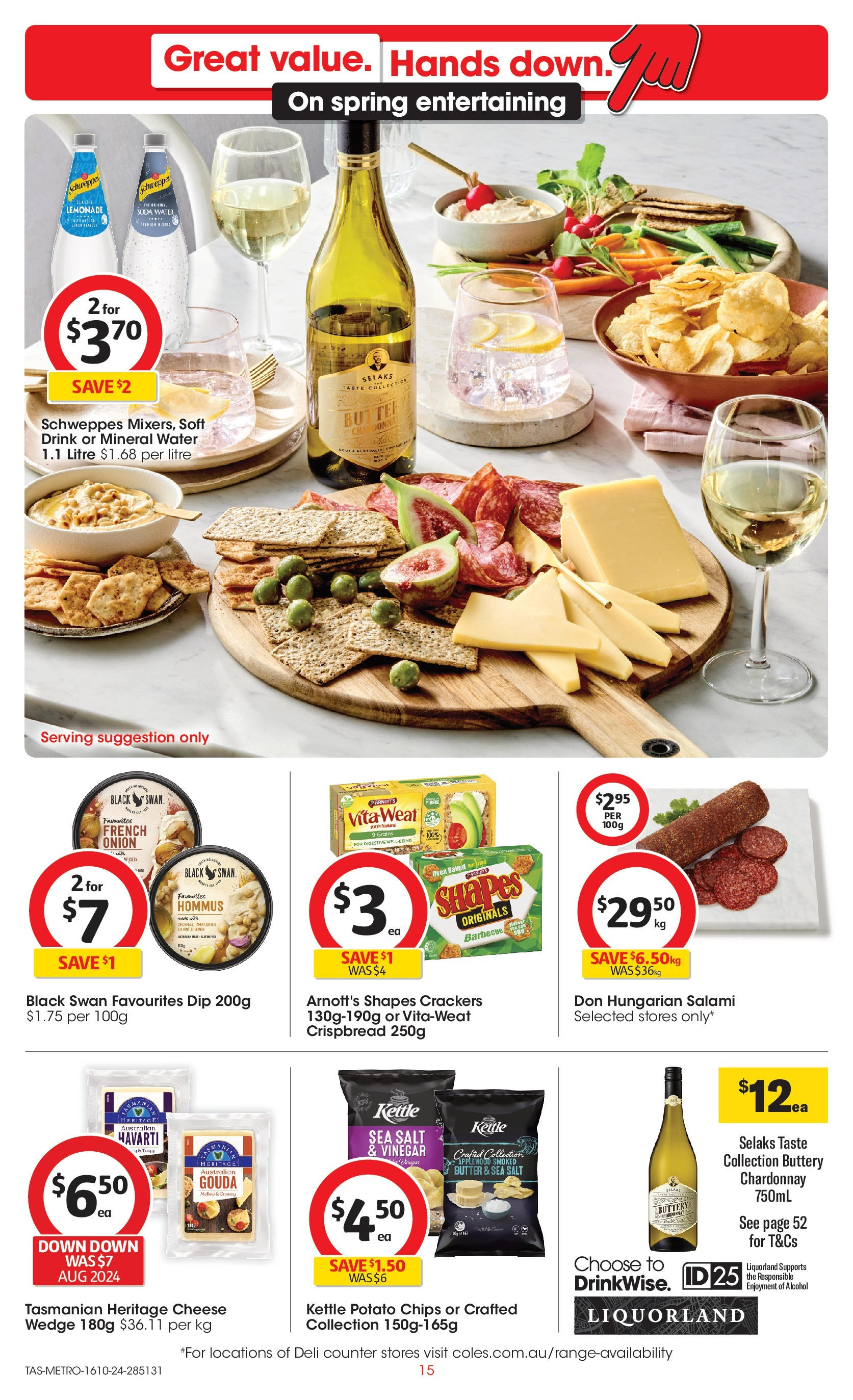 ﻿﻿Coles catalogue valid from 16/10/2024 > Online Australia | Page: 15 | Products: Crackers, Butter, Cheese, Chips