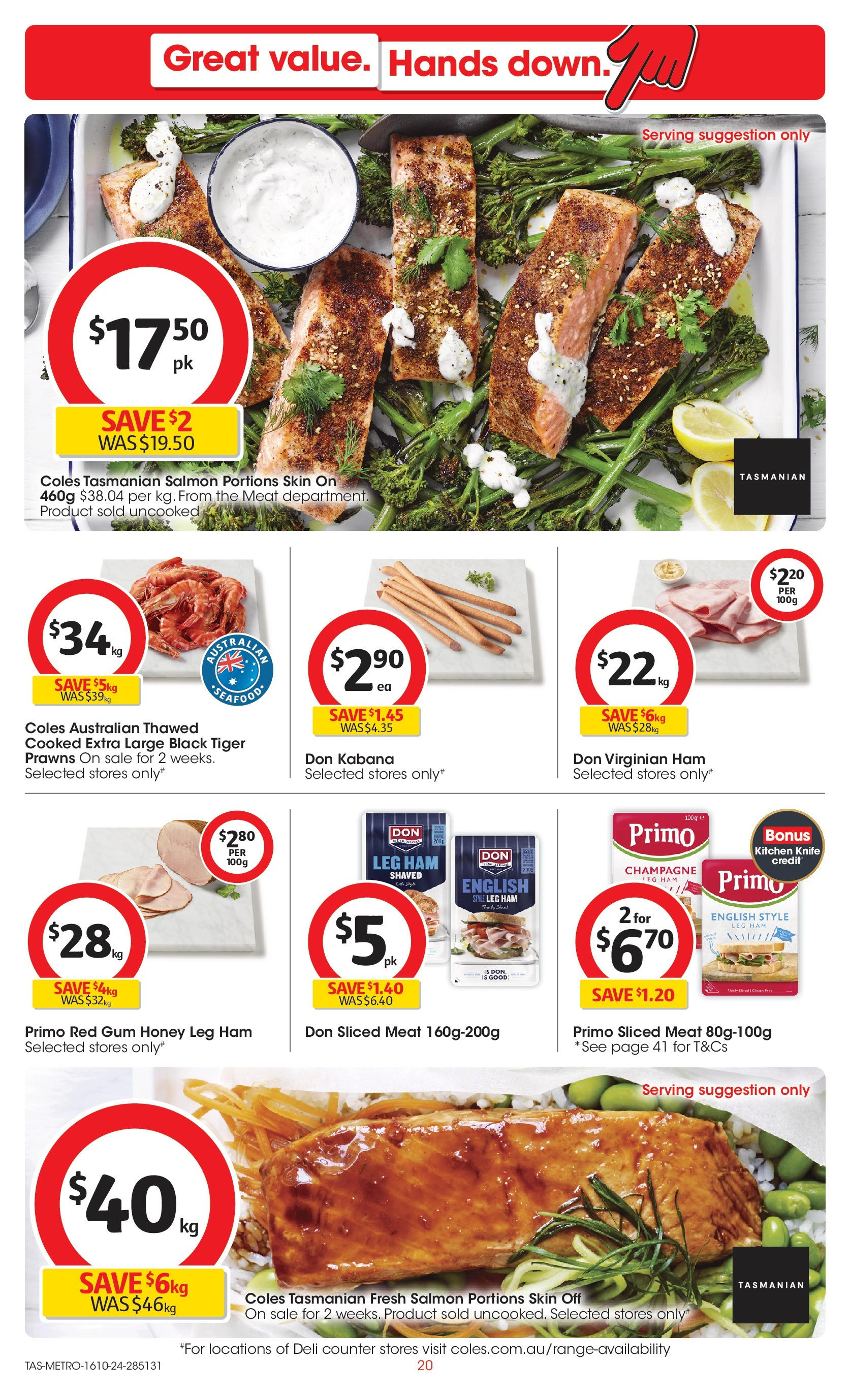 ﻿﻿Coles catalogue valid from 16/10/2024 > Online Australia | Page: 20 | Products: Ham, Honey, Prawns, Salmon