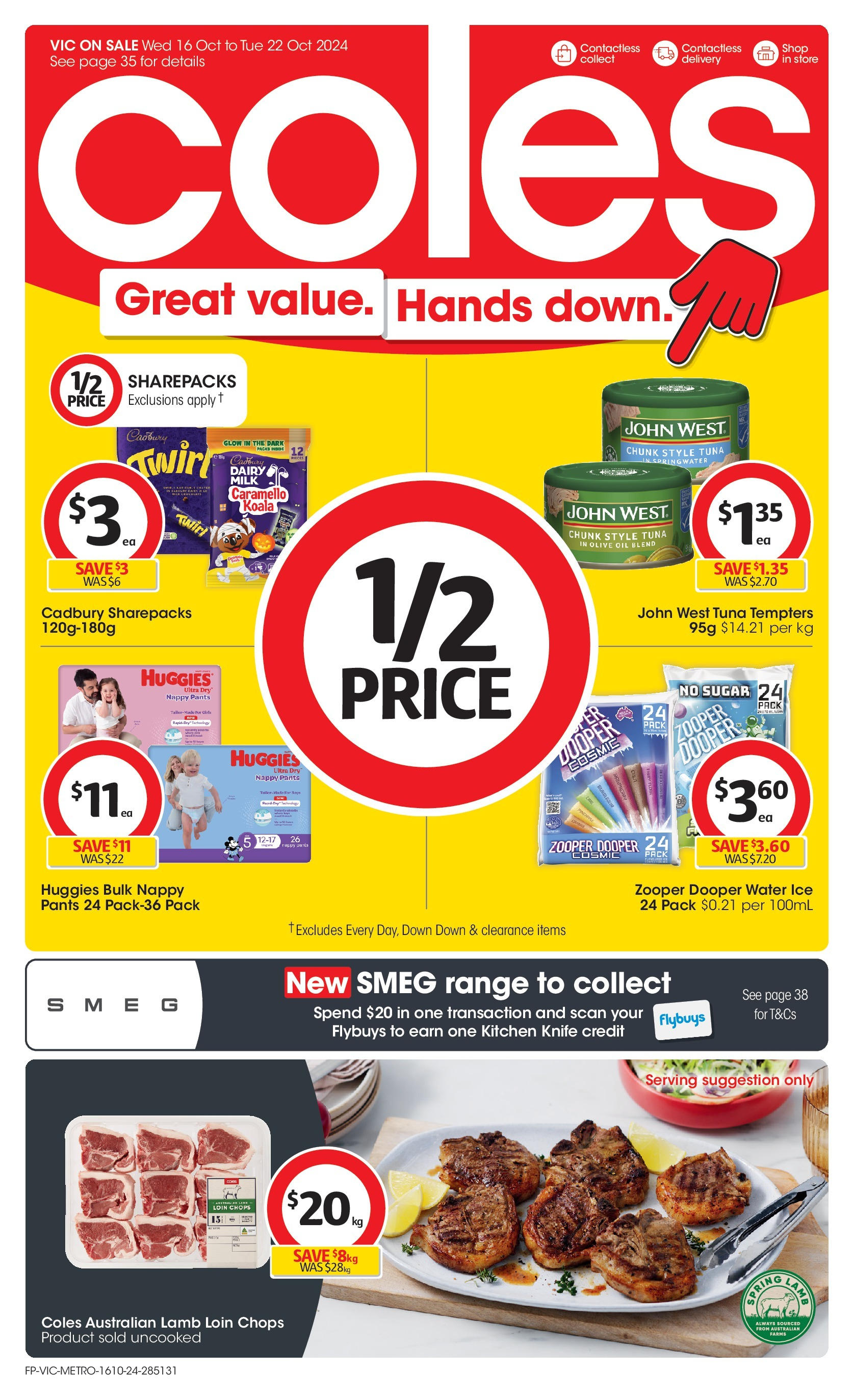 ﻿﻿Coles catalogue valid from 16/10/2024 > Online Australia | Page: 1 | Products: Milk, Lamb, Olive oil, Water