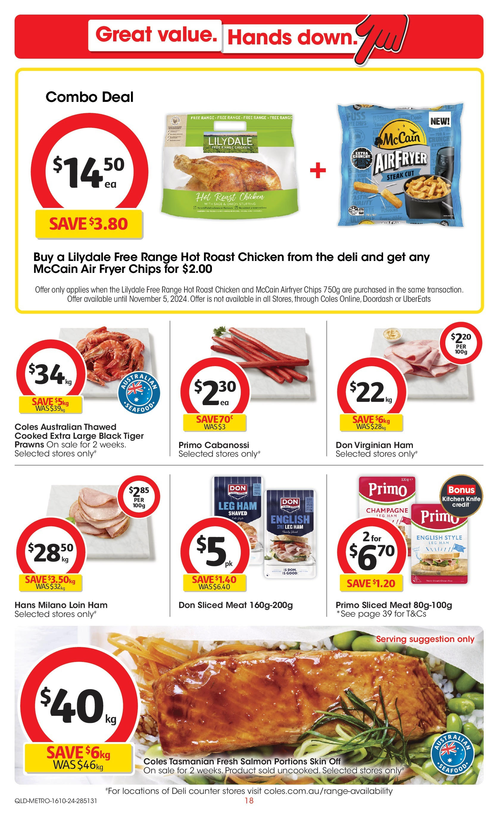 ﻿﻿Coles catalogue valid from 16/10/2024 > Online Australia | Page: 18 | Products: Chicken, Meat, Chips, Prawns