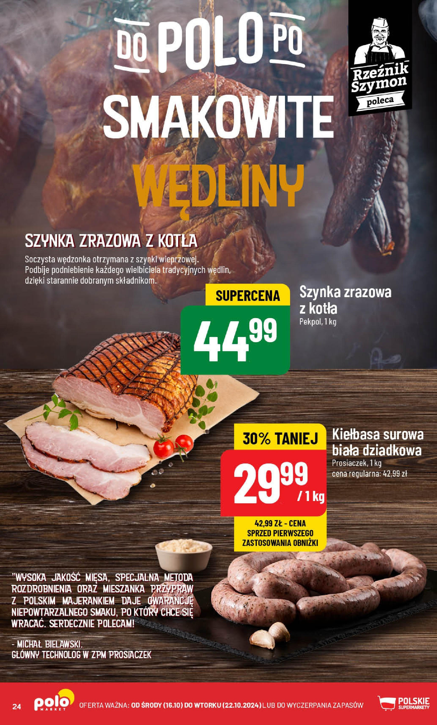 POLOmarket gazetka od jutra (16.10.2024) - Nowa PDF | Strona: 24 | Produkty: Kiełbasa, Szynka, Wędliny