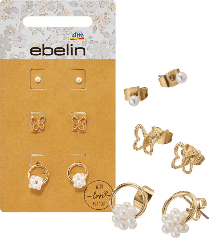 ebelin Ohrstecker Schmetterlinge & Perlen, Gold-Optik