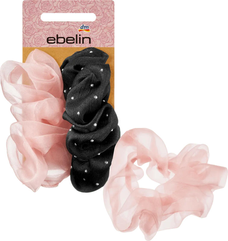 ebelin Scrunchies Tüll & Satinoptik rosa, schwarz