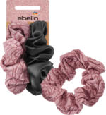 ebelin Scrunchies Lederoptik/Rosenmotiv schwarz, rosa