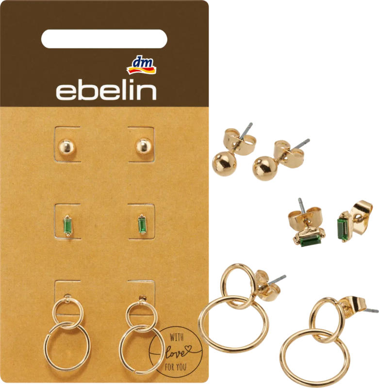 ebelin Ohrstecker Kreise & Strass, Gold-Optik