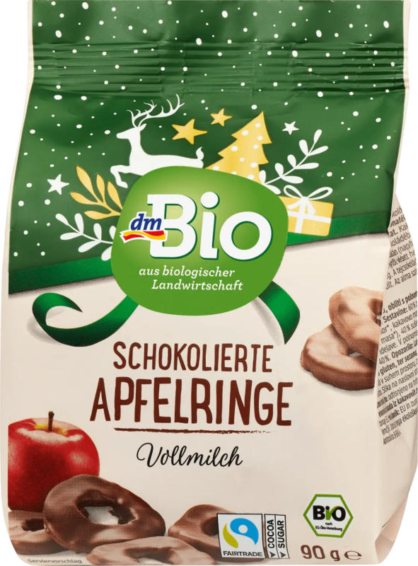 dmBio Schokolierte Apfelringe, Vollmilch