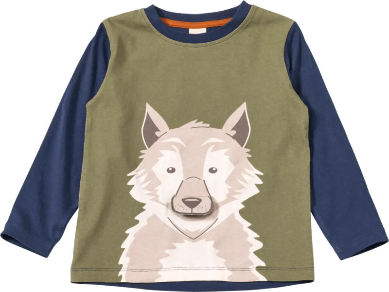 ALANA Langarmshirt mit Wolf-Applikation, grün & blau, Gr. 98