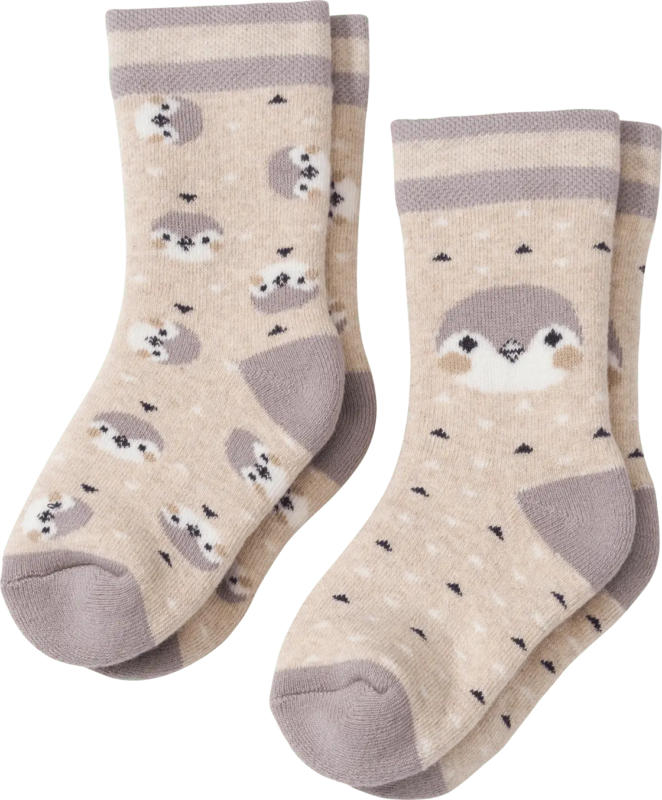 PUSBLU Thermosocken mit Pinguin-Muster, beige & grau, Gr. 27/29