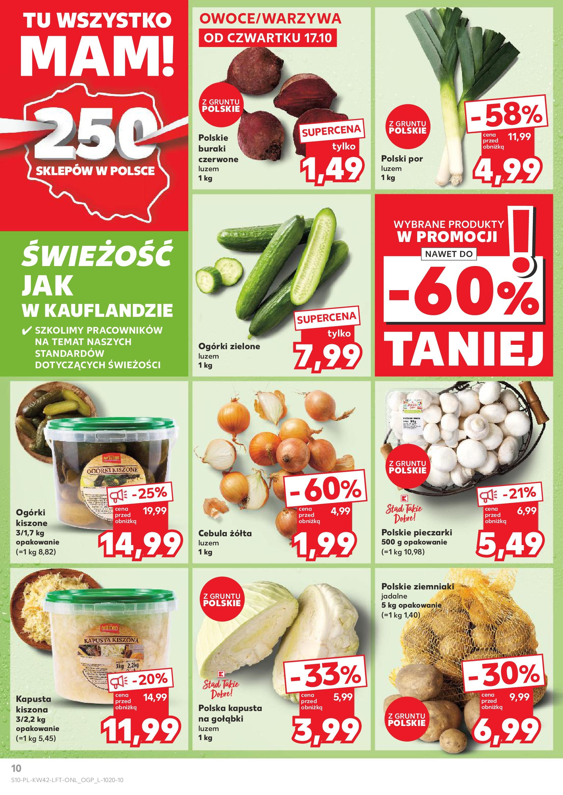 Kaufland gazetka od 17.10.2024 - od jutra PDF | Strona: 10 | Produkty: Kapusta, Pieczarki, Por, Ogórki