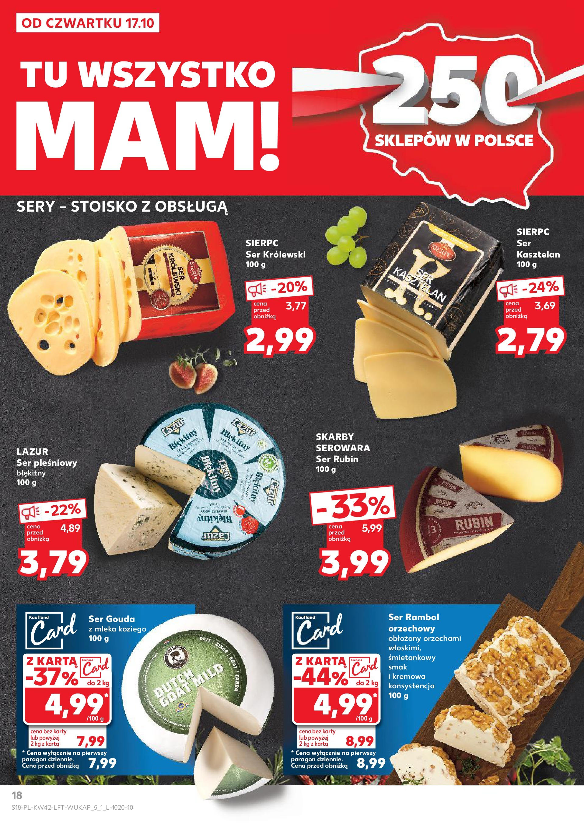 Kaufland gazetka od 17.10.2024 - od jutra PDF | Strona: 18 | Produkty: Karta, Ser pleśniowy, Mleka, Ser gouda