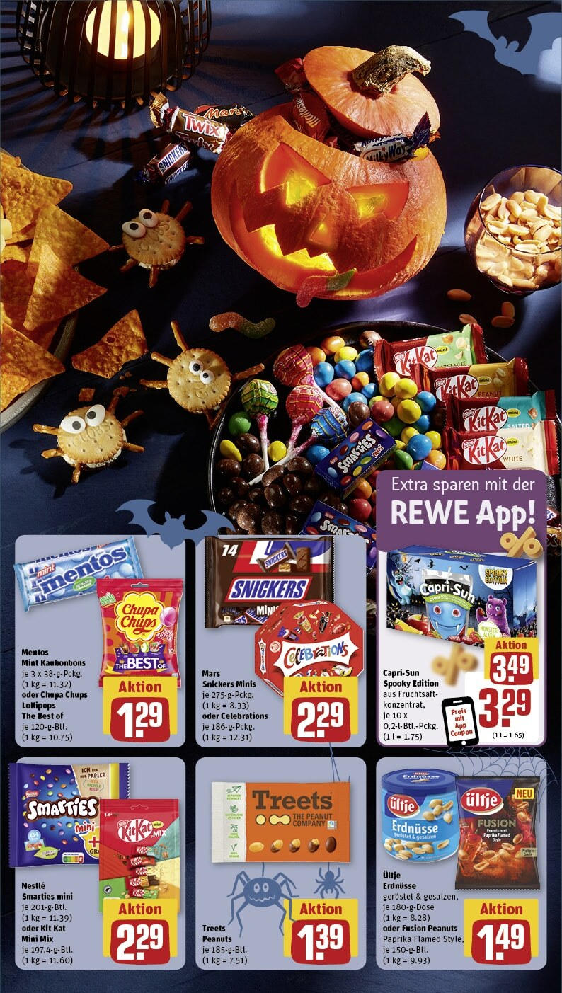 Rewe - Niederkassel / Ranzel, Porzer Straße 7 (ab 21.10.2024) zum Blättern » Angebote | Seite: 5 | Produkte: Erdnüsse, Celebrations, Snickers, Paprika