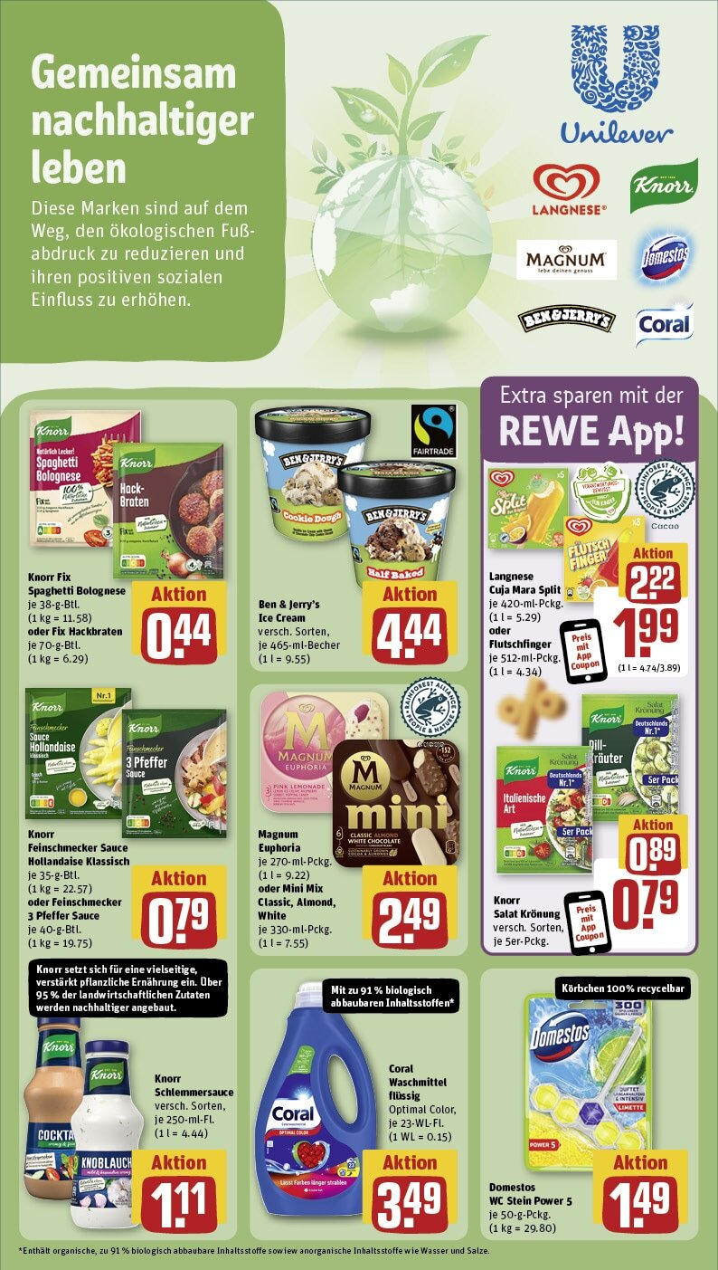 Rewe - Niederkassel / Ranzel, Porzer Straße 7 (ab 21.10.2024) zum Blättern » Angebote | Seite: 13 | Produkte: Langnese, Knorr, Waschmittel, Salat