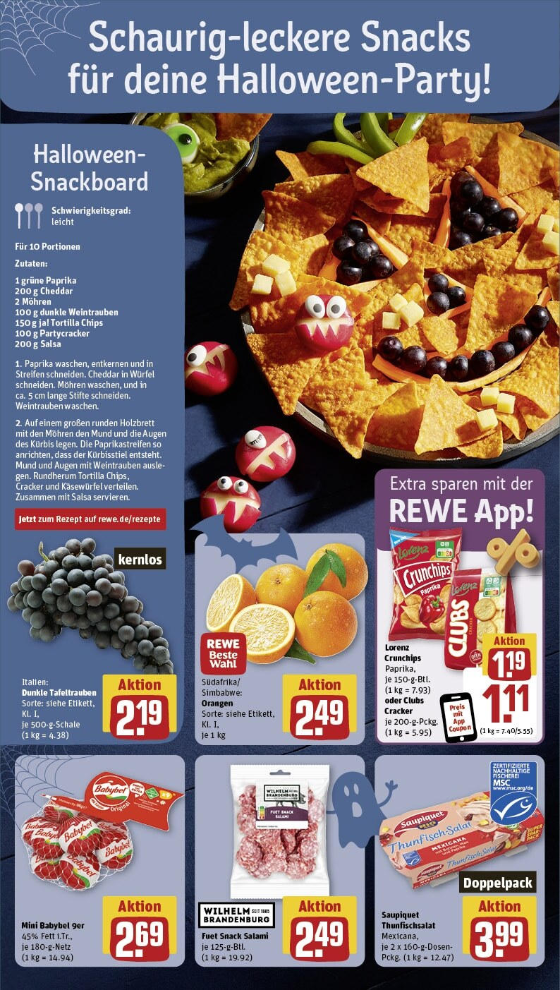 Rewe - Königswinter / Oberpleis, Dollendorfer Straße 2 (ab 21.10.2024) zum Blättern » Angebote | Seite: 4 | Produkte: Thunfisch, Weintrauben, Lorenz crunchips, Babybel