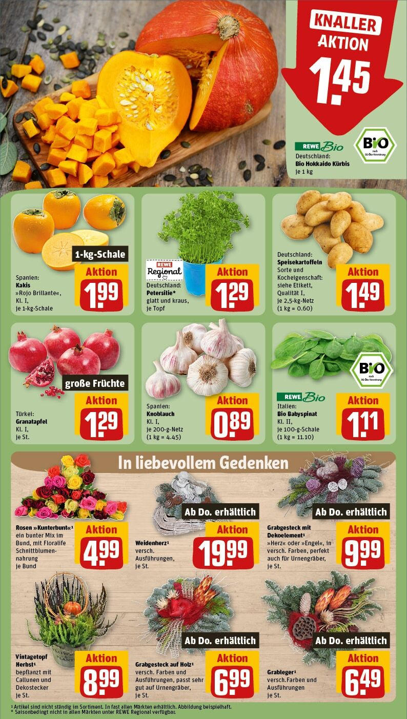 Rewe - Niederkassel / Ranzel, Porzer Straße 7 (ab 21.10.2024) zum Blättern » Angebote | Seite: 7 | Produkte: Granatapfel, Knoblauch, Kürbis